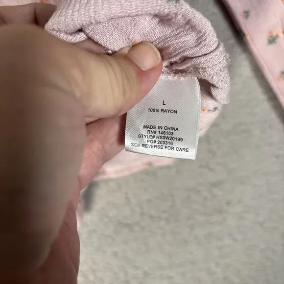 Hippie Rose Top Womens Size L Pink Floral Tie Waist Soft Girl Ditsy Boho Cottage - Picture 9 of 16